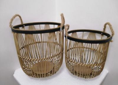 China ZHONGYI Set Of 2 Round Bamboo Floor Baskets With Rope Handle, Brown for sale