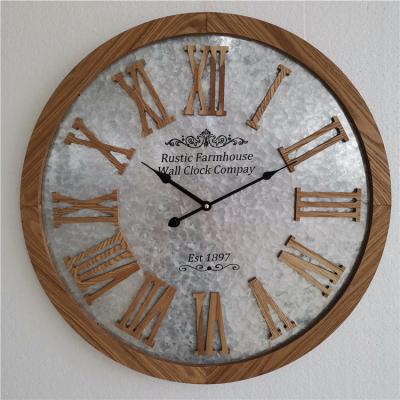 China Circular Clock Antique Big Wood Digital Analog Metal Wall Art Clock for sale