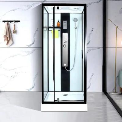 China Cubicle de ducha de vapor con marco negro Cabina de vidrio con bandeja de ducha de 15 cm en venta
