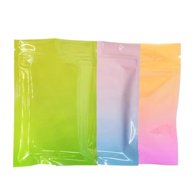 China Food Grade Snack 3 Side Sealed Bags Zipper Gradient Color Rainbow Colorful for sale