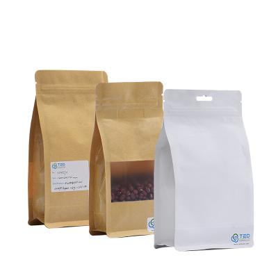 China 250G Doypack White Kraft Paper Coffee Bags Flat Bottom Kraft Coffee Bags With Window for sale