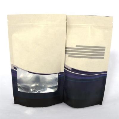 China OEM Printed Biodegradable Coffee Bags Resealable Kraft Paper Bags With Window for sale