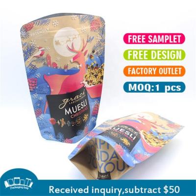 China CMYK Printed 70g Kraft Paper Laminated Bags Zipper Top Resealable Stand Up Pouches for sale