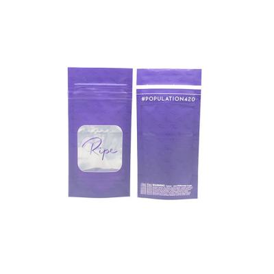 China Custom Logo Purple Plastic Stand up Zip Lock Pouch Packaging Mylar Bags with Window for sale
