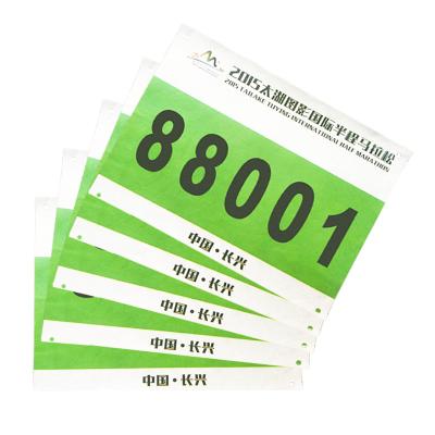 China Identificador de carrera Números de la bib de carrera, Maratón a prueba de agua etiqueta de número en venta