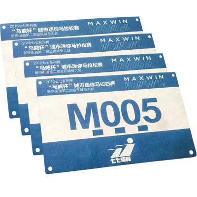 China Durable Neon Printed Race Numbers , Rectangular Reflective Marathon Running Bib for sale