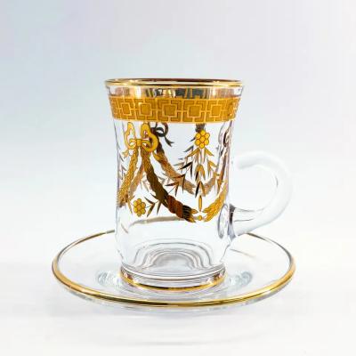China Wholesale Arabic Transparent Teacups and Saucers Glass Coffee Sets Turkey Teacups Set of 12 for sale
