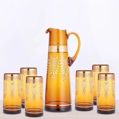 China Conjunto de tazas y jarras de agua delicadas Conjunto de tazas y jarras de vidrio hechas a mano en venta
