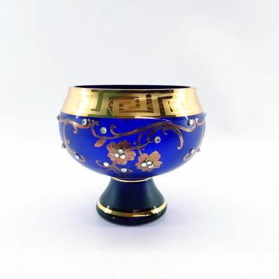 China Arabic Luxury Glass Fruit Bowls Handmade 88mm Height Real Gold for sale