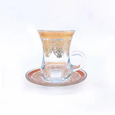 China 6 Saucers Tea Cup Arabic Premium Authentic Turkish Style Tea Glasses for sale