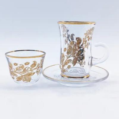 China Round Turkish Tea Glass Set Smooth Surface Arabic Tea Drinkware for sale