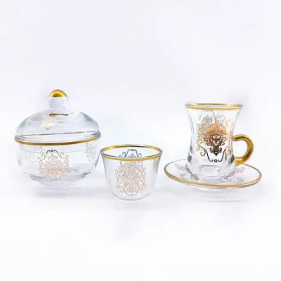 China Crystal glass Turkish Tea Cup And Saucer Set Arabic Style Tea Cup for sale