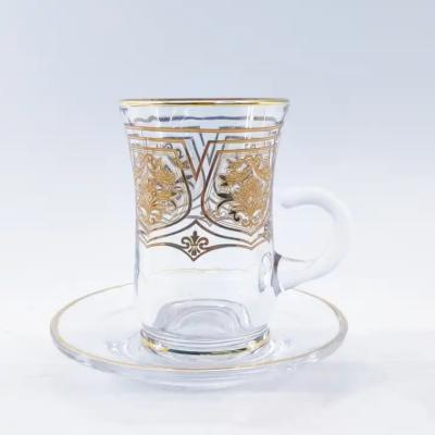 China 12PCS Arabic Tea Cup Glass Round Exquisite Traditional Arabic Coffee Set for sale