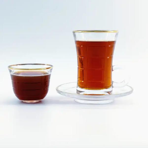 Quality Premium Glass Arabic Coffee Cup Mug Transparent 6 Cups Saucers for sale