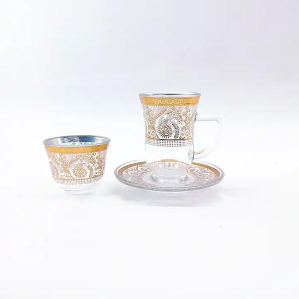 Quality Custom Turkish Glass Tea Cups 55mm Top Diameter Serving Cawa Cup Set for sale