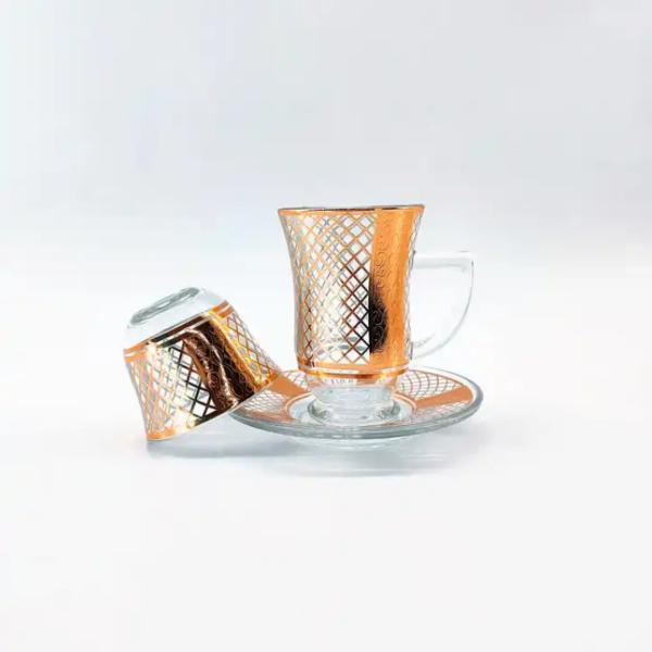 Quality Glass Arabic Teacups Saucers Drinkware Turkish Tea Sets 105ml Volume for sale