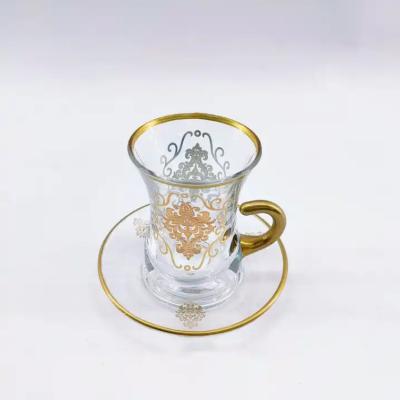 China 12PCS Arabic Glass Tea Cups Set Handmade Transparent Arab Saucer for sale