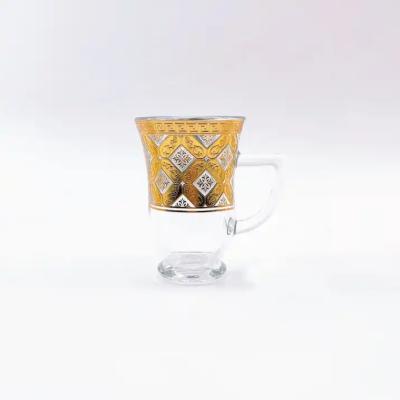 China 12Pcs Arabic Tea Cup Decorated Glass Lebanese Tea Cups 84mm Height for sale
