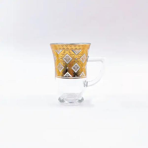 Quality 12Pcs Arabic Tea Cup Decorated Glass Lebanese Tea Cups 84mm Height for sale