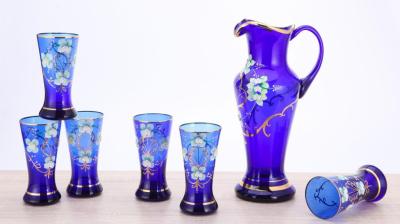 China Conjunto de vidrio de jarra de agua de 7pcs Violeta Restaurante de vidrio Carafe Conjunto resistente al calor en venta