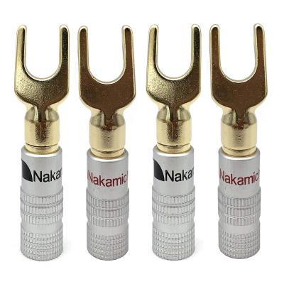 China Male Brass U Shaped Spade Connector , Gold Plated Y Spade Speaker Plugs for sale