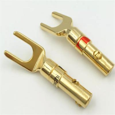 China Multiscene Nakamichi Gold Plated Banana Plugs Y Spade Silver Color for sale