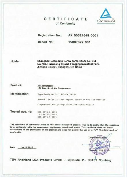 TUV - Shanghai Rotorcomp Screw Compressor Co., Ltd
