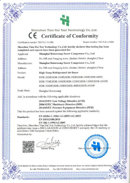CE - Shanghai Rotorcomp Screw Compressor Co., Ltd