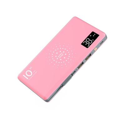 China OEM LED Digital Display Wireless Power Bank 10000mAh with 3IN1 Cable and Type-C & MicroUSB Double Input Ports Portable P for sale