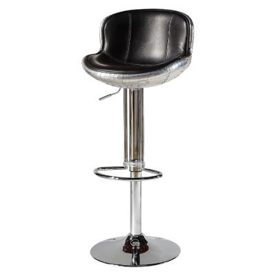 China Disc Base Aluminium Aviation Black Leather Bar Stool Chairs Height Adjustable for sale
