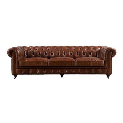 China 3 And 2 Seater Leather Chesterfield Sofa With Chrome Casters Button Back for sale