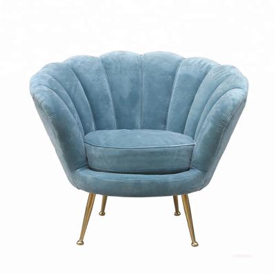 China SGS Shell Shaped Turquoise Blue Velvet Dining Chairs With Gold Legs for sale