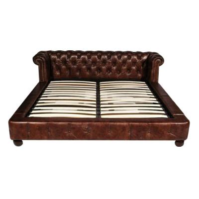 China Retro Leather Bed Brown Genuine Leather Beds L253cm for sale