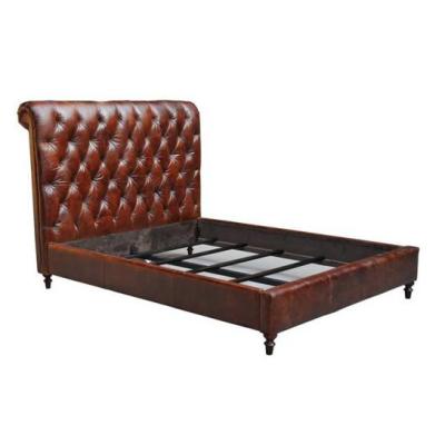 China Villa Leather Tufted Sleigh Bed Genuine Leather Beds for sale
