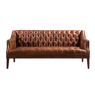 China Three And Two Seater Vintage Leather Sofas With Wooden Legs for sale
