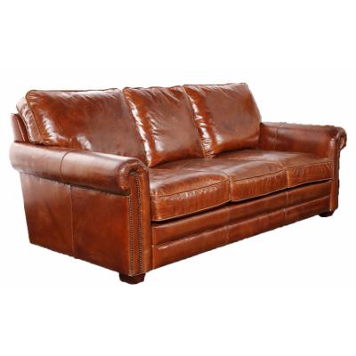 China Three Seater Leather Couch 211cm Vintage Leather Sofas European Style for sale
