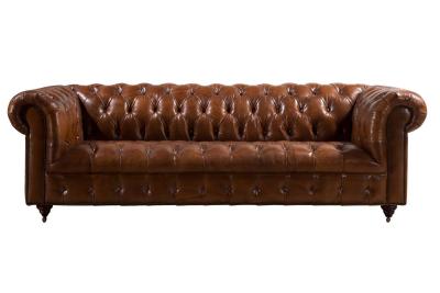China Classical 240cm Chesterfield Style Couch Button Tufted Leather Sofa for sale