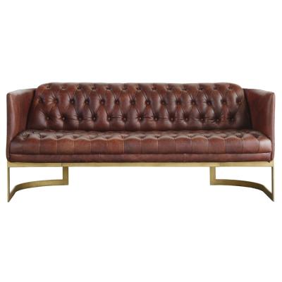 China SGS Vintage Leather Sofas Antique Leather Chesterfield Sofa With Brass Frame for sale