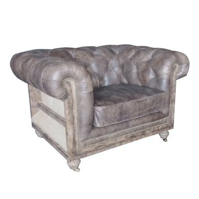 China Deconstructed 19 Century Vintage Leather Sofas Chesterfield Chair With Wheels for sale