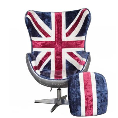 中国 傾けられたアルネ・ヤコブセンのビロードの英国国旗の飛行士の卵の椅子の旋回装置Xの十字の基盤 販売のため