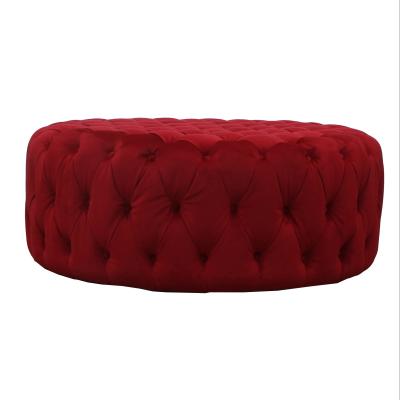 China Red Round Ottoman Footstools Velvet Tufted Button Coffee Table With Different Colors for sale