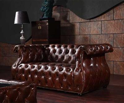 Chine Nouveau style Geninue Brown Chesfield en cuir Sofa Couch With Tufted Buttons à vendre
