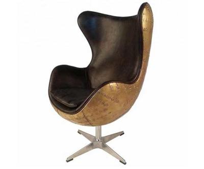China Black Vintage Aviator Brass Leather Egg Chair for sale