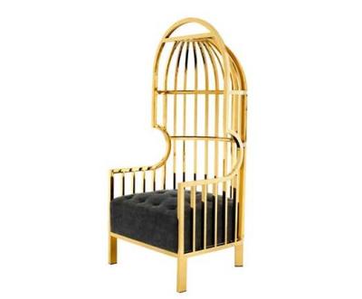 China Quadro de aço inoxidável do metal da cadeira da gaiola de pássaro do ouro do assento de veludo à venda