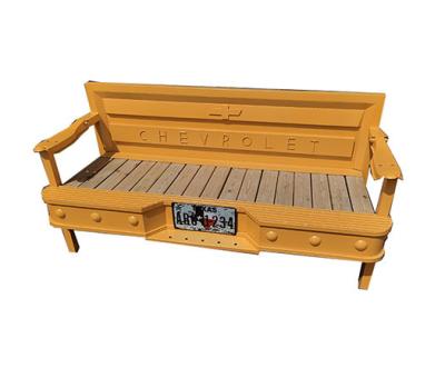 China Classic Industrial Red / Yellow Iron Frame Chevy Car Bench With Wood Seat for sale