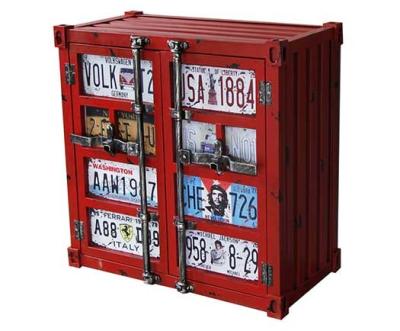China 2 Door Loft American Industrial Shipping Antique Red Side Cabinet With Painting for sale