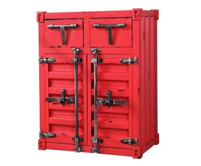 China 2 Drawers 2 Door Red Industrial Style Vintage Container Side Cabinet Shoe Cabinet for sale