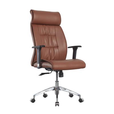 China 3D Armrest Brown Leather Executive Leather Office Swivel Chairs SGS Aluminum Alloy for sale