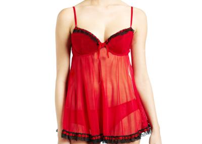 China Red Babydoll Nightwear Sweat Stereo Lace Night Skirt with Cross Back Straps for sale