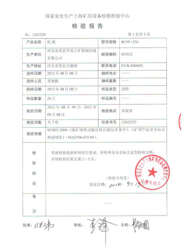 TESTING REPORT - Hebei Jingxian Huamei Mining Machinery Manufacturing Co., Ltd.